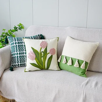 INS Чехол для подушки Fresh Tulip 45x45 см С вышитыми цветами, Квадратная наволочка для дивана, декоративная наволочка для спальни, поясная наволочка