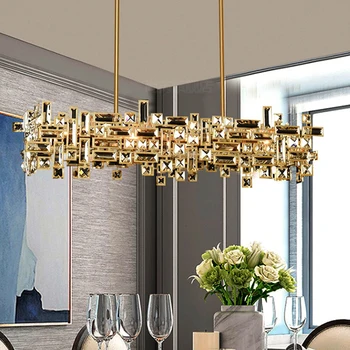 Современная роскошная потолочная люстра для столовой Кухонный остров Подвесной светильник из золотого хрусталя Светодиодный светильник для украшения помещений