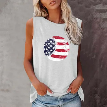 Эффектная Бейсбольная футболка с принтом американского флага, Новая летняя модная женская футболка в стиле Харадзюку, женская футболка без рукавов с круглым вырезом, Топ Harajuku