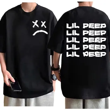 Футболки с изображением грустного лица рэпера Lil Peep, мужские и женские футболки в стиле хип-хоп, винтажные футболки оверсайз, Летний тренд, модная футболка с коротким рукавом