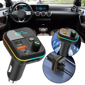 Автомобильный Bluetooth 5.0 FM-передатчик Type-C USB 3.0 Быстрое зарядное устройство со светодиодной подсветкой, атмосферный свет, MP3-плеер, музыка без потерь
